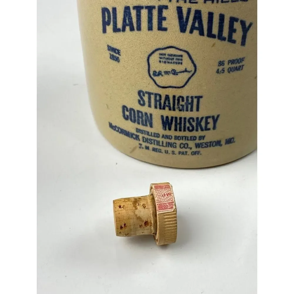 VTG McCormick Platte Valley Corn Whiskey Jug Cork Missouri 4/5's Quart Empty CC0